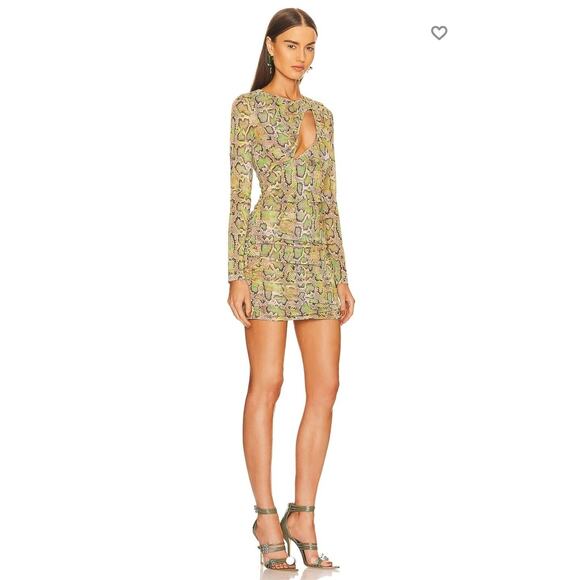 Dundas x Revolve Natasha Mini Dress Medium Snake Print Cut-Out Mesh Lined - Picture 1 of 16